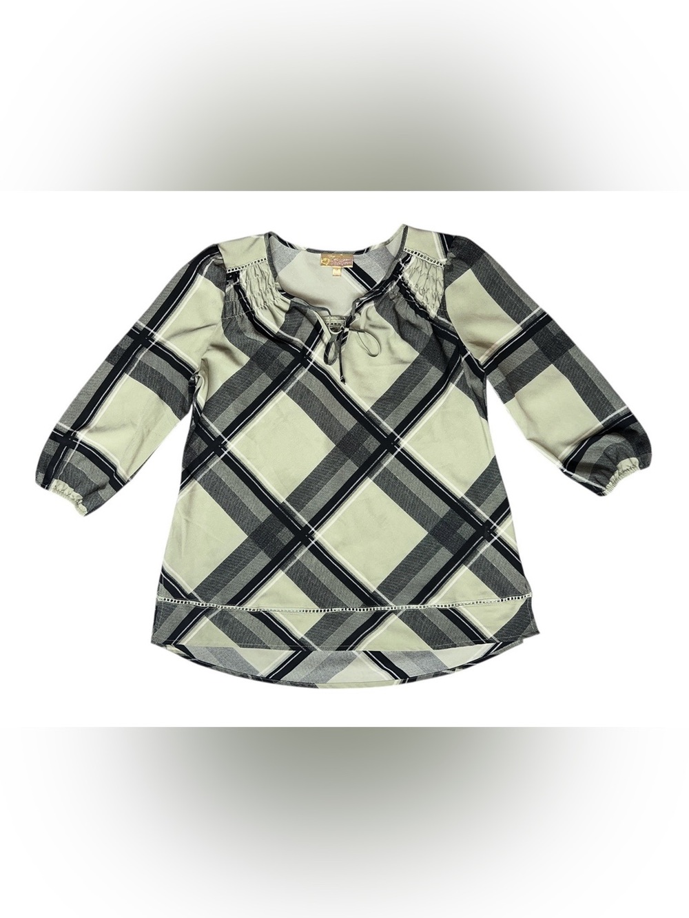 Princess Vera Wang Green Plaid Lightweight Tunic Balloon Sleeves Size Medium